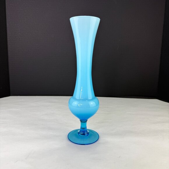 Vintage Blue Opaline Glass Bud Vase Made in Italy 9.5 Inch - Picture 3 of 9